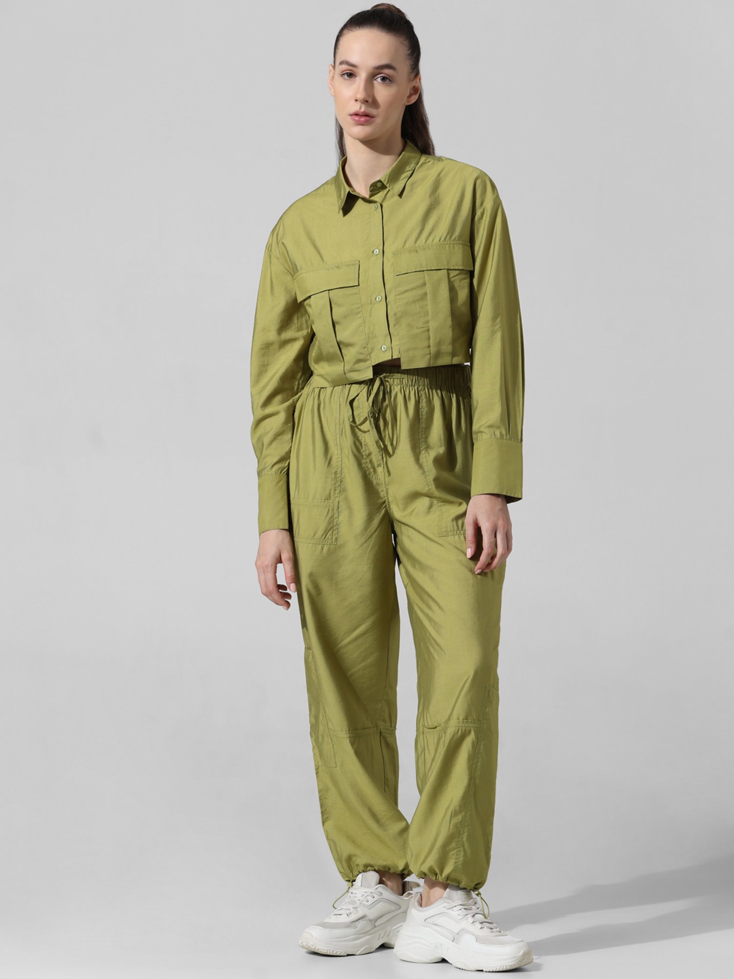 Only Green Viscose Relaxed Fit Crop Shirt
