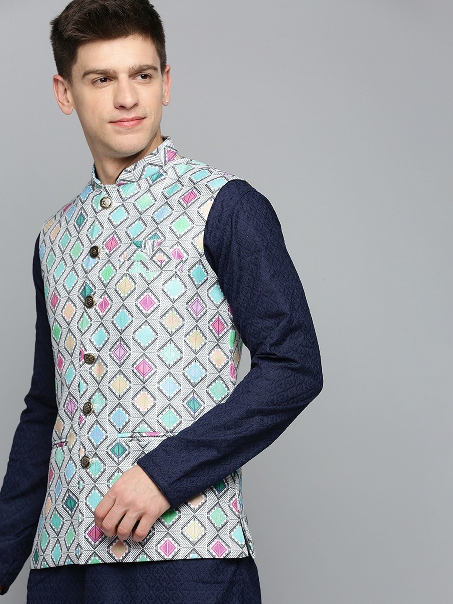 Showoff Multi Cotton Regular Fit Printed Nehru Jacket