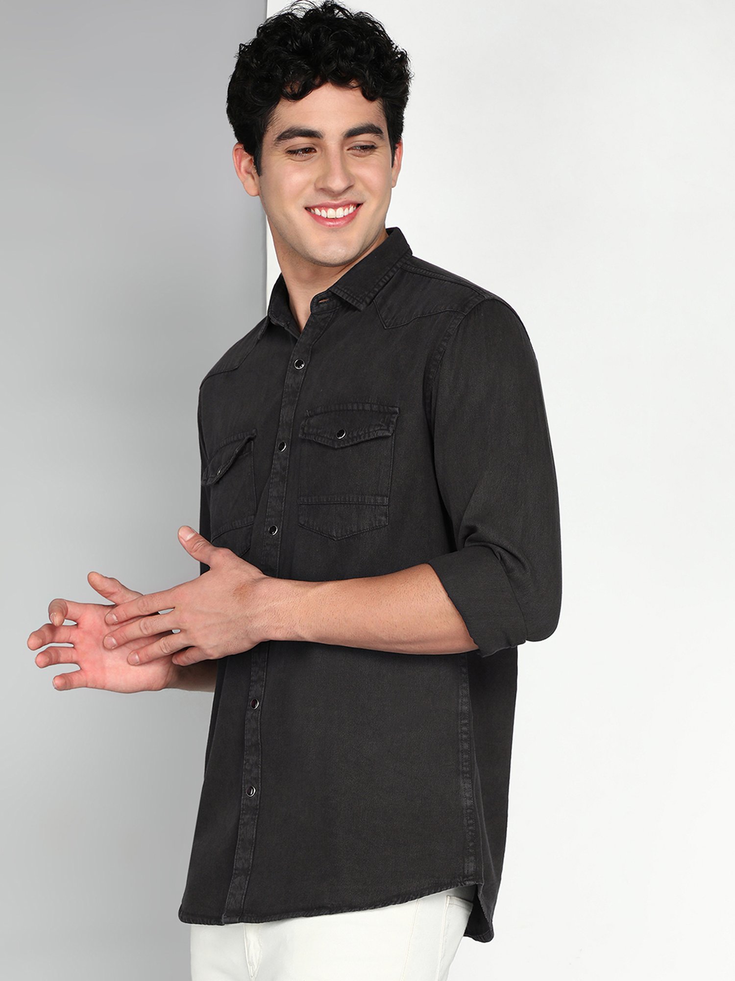 Kuons Avenue Slate Grey Slim Fit Shirt