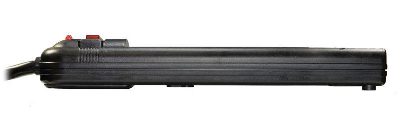 THIS 6 OUTLET PLASTIC POWER STRIP HAS 750 JOULES, EMI/RFI FILTER AND A 25FT POWE