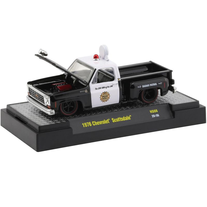 1976 Chevrolet Scottsdale Pickup Truck "Police Patrol" Black and White Limited Edition to 8250 pieces Worldwide 1/64 Diecast Model Car by M2 Machines