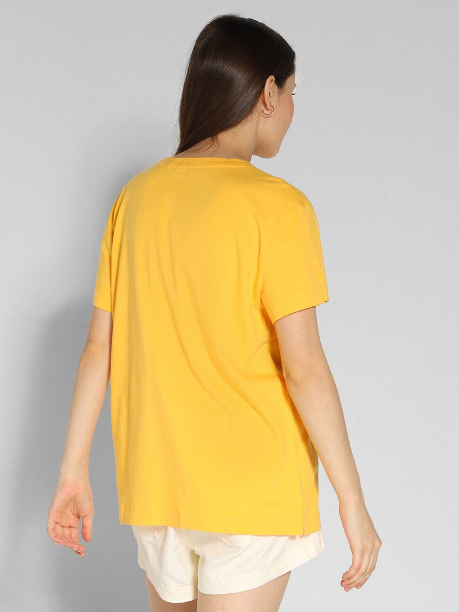 American Eagle Outfitters Yellow Cotton Graphic Print Oversized T-Shirt