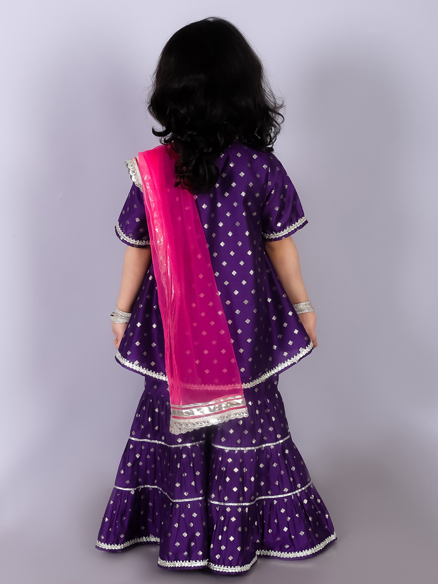 Lil Drama Kids Purple & Pink Embroidered Kurta with Gharara