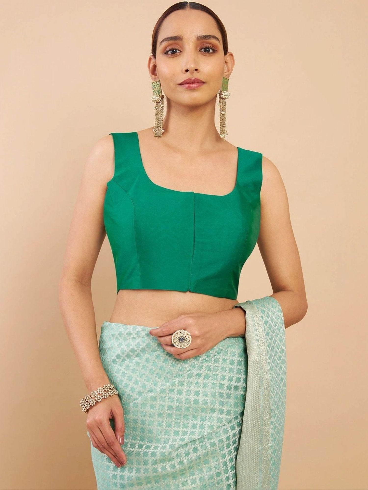 Soch Teal Green Plain Readymade Blouse