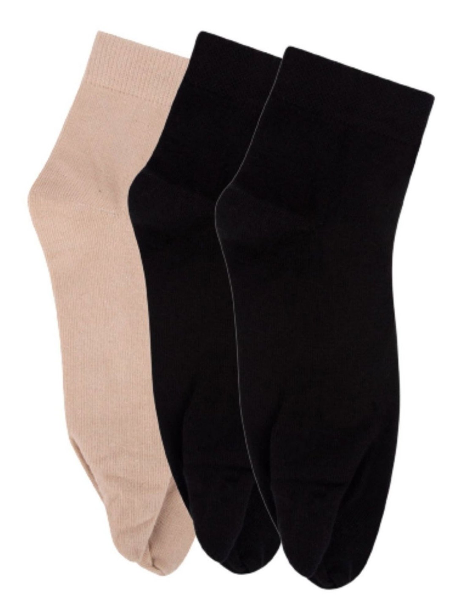 NEXT2SKIN Black & Beige Ankle Length Cotton Thumb Socks (Pack of 3)