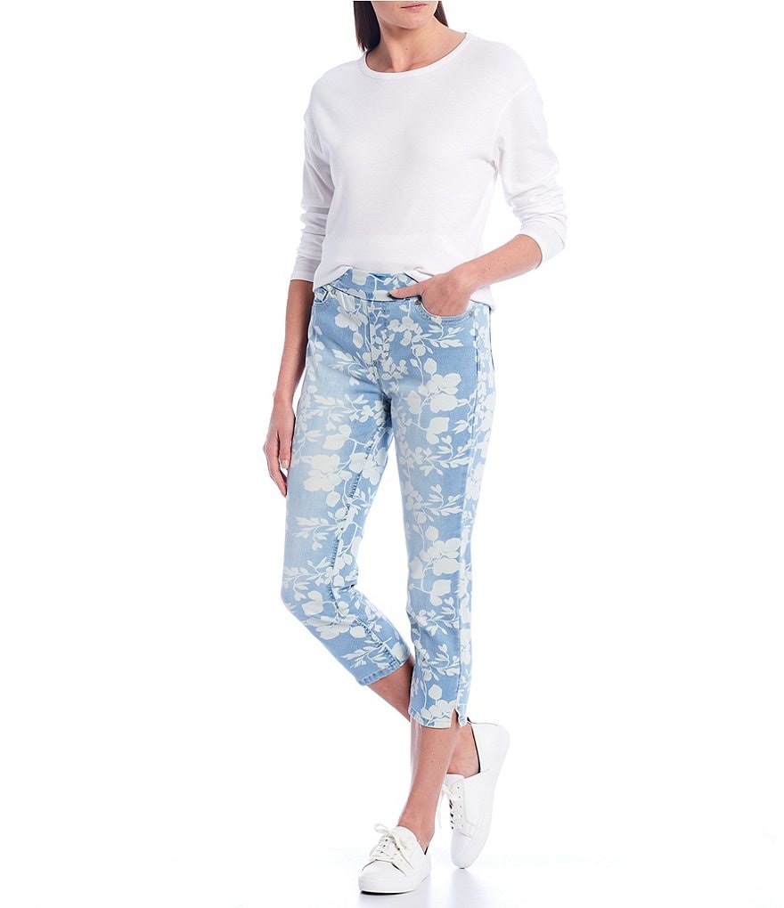 Westbound Petite Size the HIGH RISE fit Vintage Floral Print Skinny Cropped Pants
