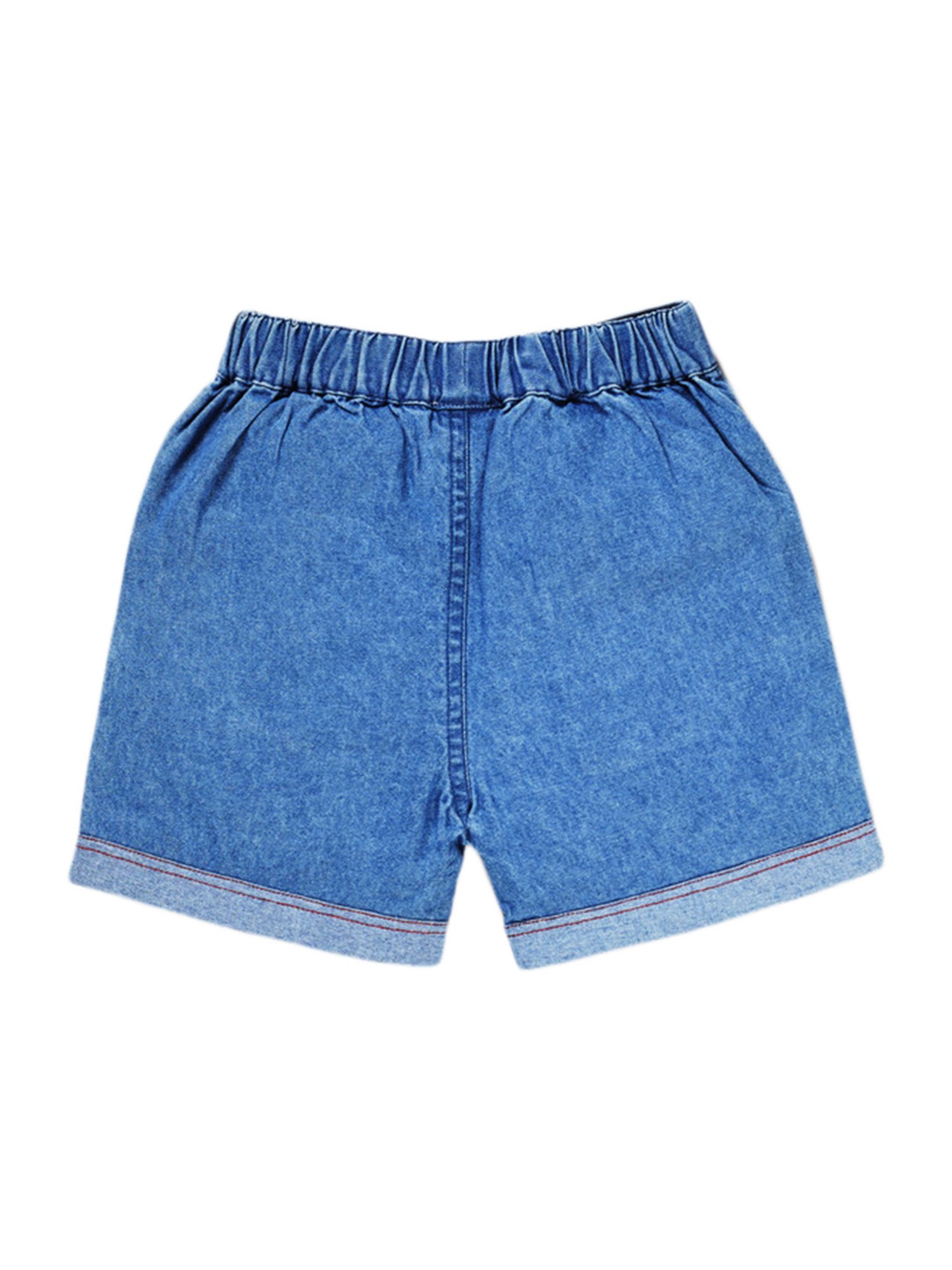 Pranava Kids Red & Denim Cotton Patch Work T-Shirt & Shorts
