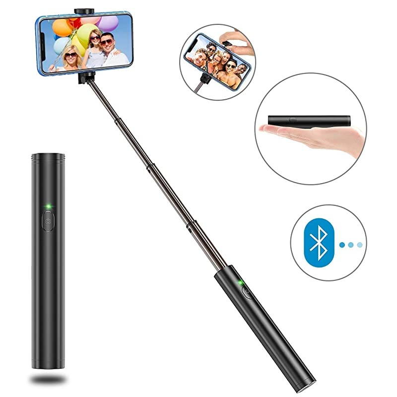 Selfie Stick Bluetooth, Lightweight Aluminum Phone Selfie Sticks, Extendable Monopod Compact Design, Compatible with iPhone 11 Pro Max/11 Pro/11, Galaxy S20 More