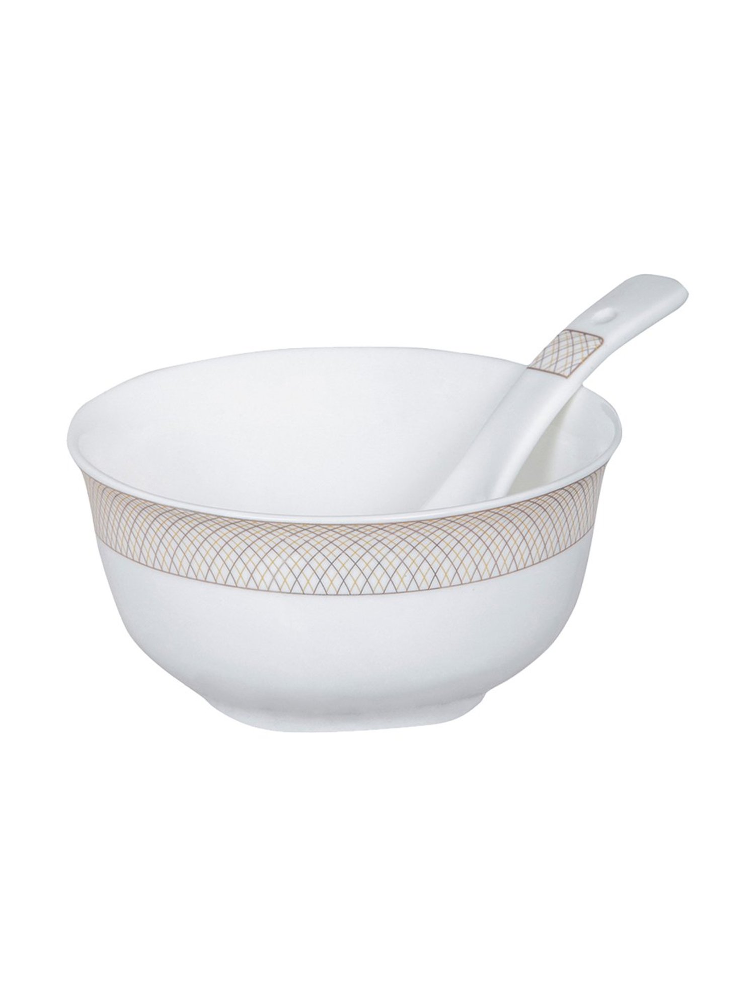 Goodhomes White Porcelain Soup Bowl with Spoon - Set of 6 (280ml)
