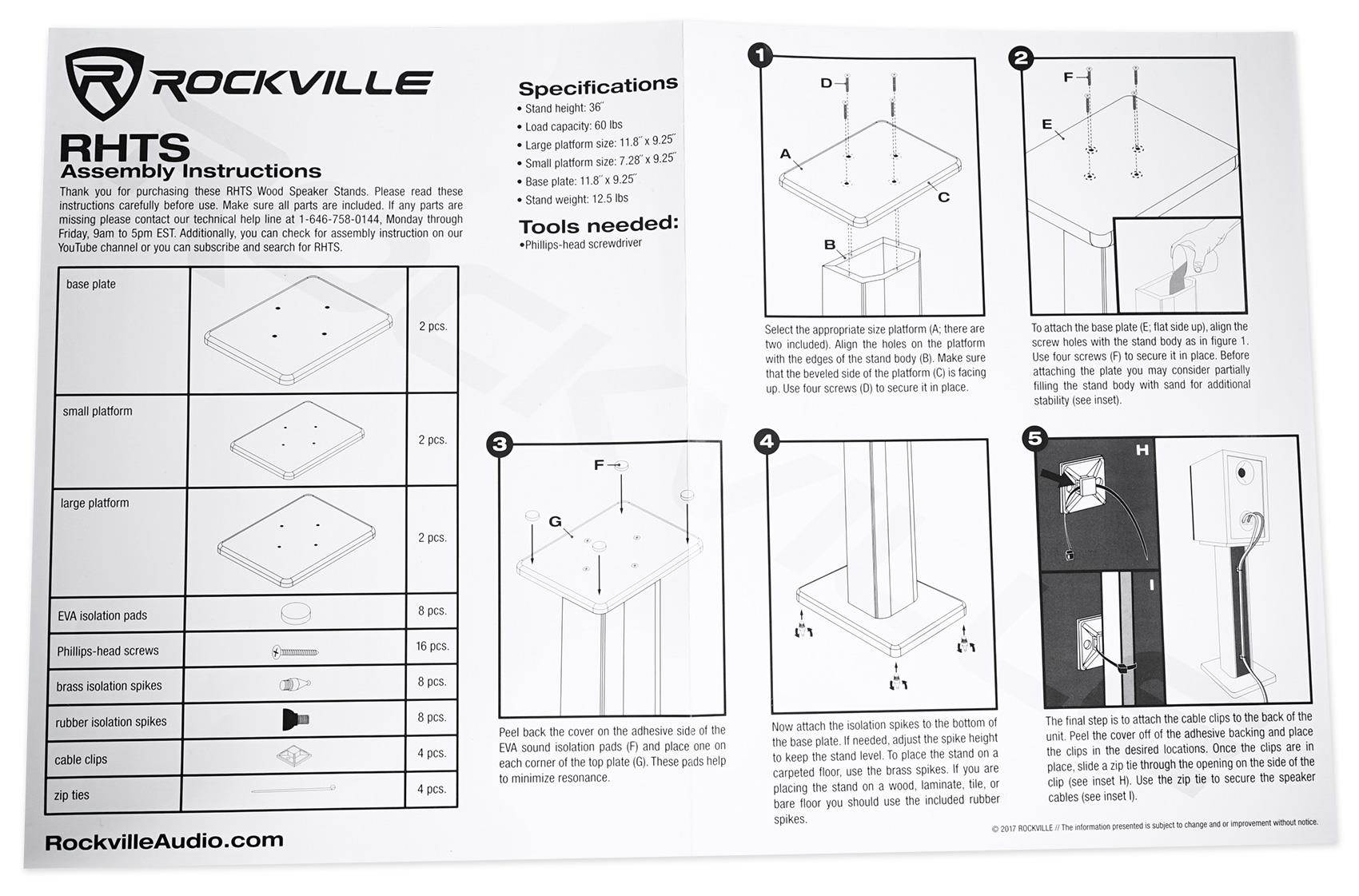 Pair 36" Bookshelf Speaker Stands For ELAC B6 Bookshelf Speakers