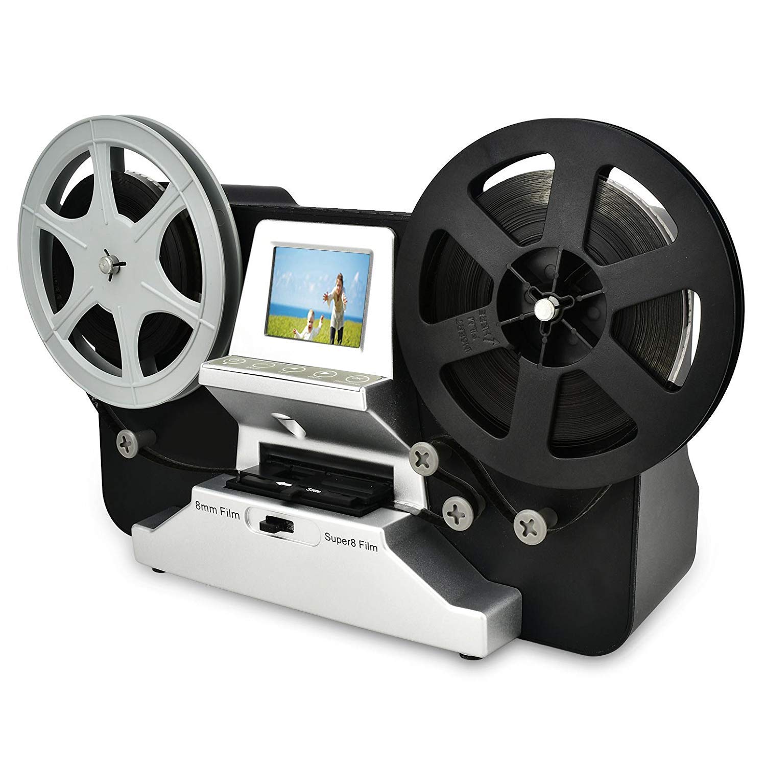 8mm & Super 8 Reels to Digital MovieMaker Film Sanner Converter, Pro Film Digitizer Machine with 2.4" LCD, Black (Convert 3 inch and 5 inch 8mm Super 8 Film reels into Digital) with 32 GB SD Card