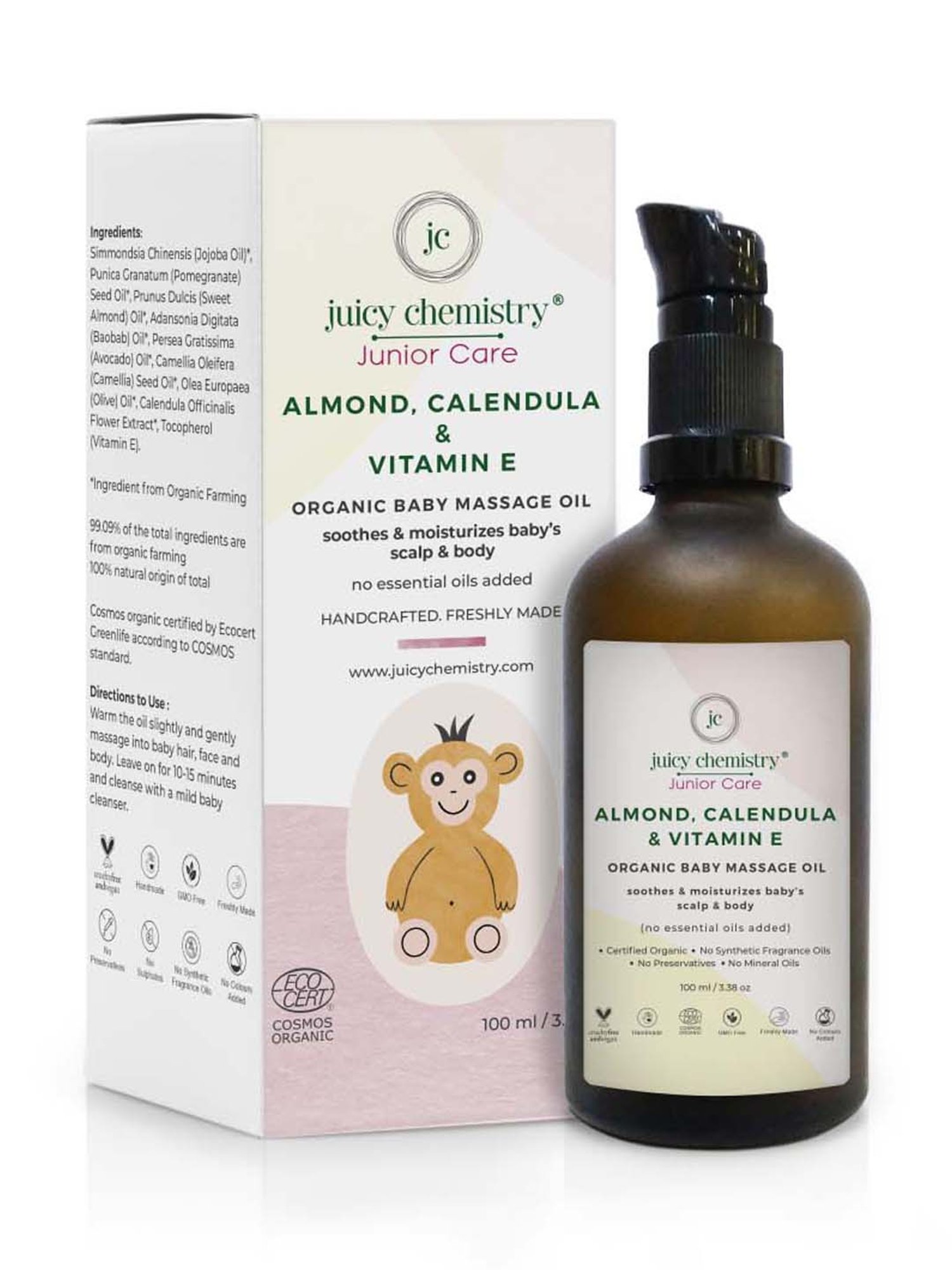 Juicy Chemistry Organic Almond Calendula & Vitamin E Baby Massage Oil - 100 ml