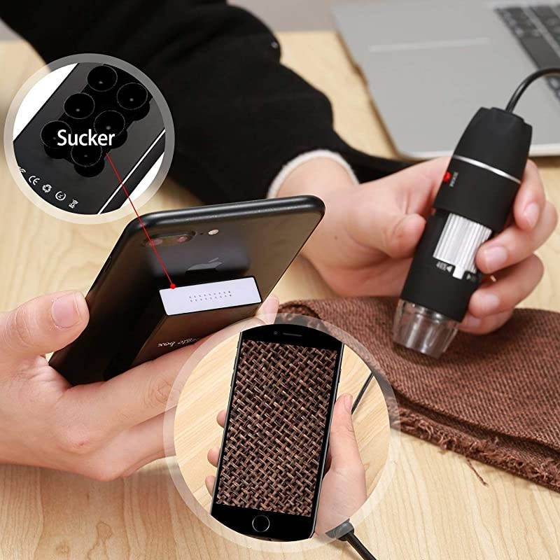 WiFi USB Digital Handheld Microscope 40 to 1000x Wireless Magnification Endoscope 8 LED Mini Camera with Phone Suction Metal Stand and Case Compatible with iPhone iPad Mac Window Android