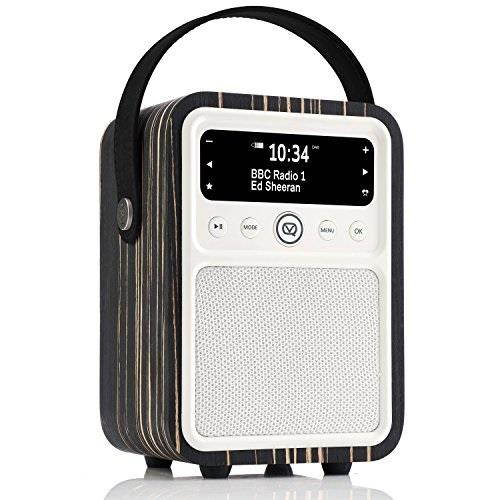 monty by vq | radio & bluetooth speaker with am/fm & hd radio, dual alarm clock, mains or battery  real wood black zebra case