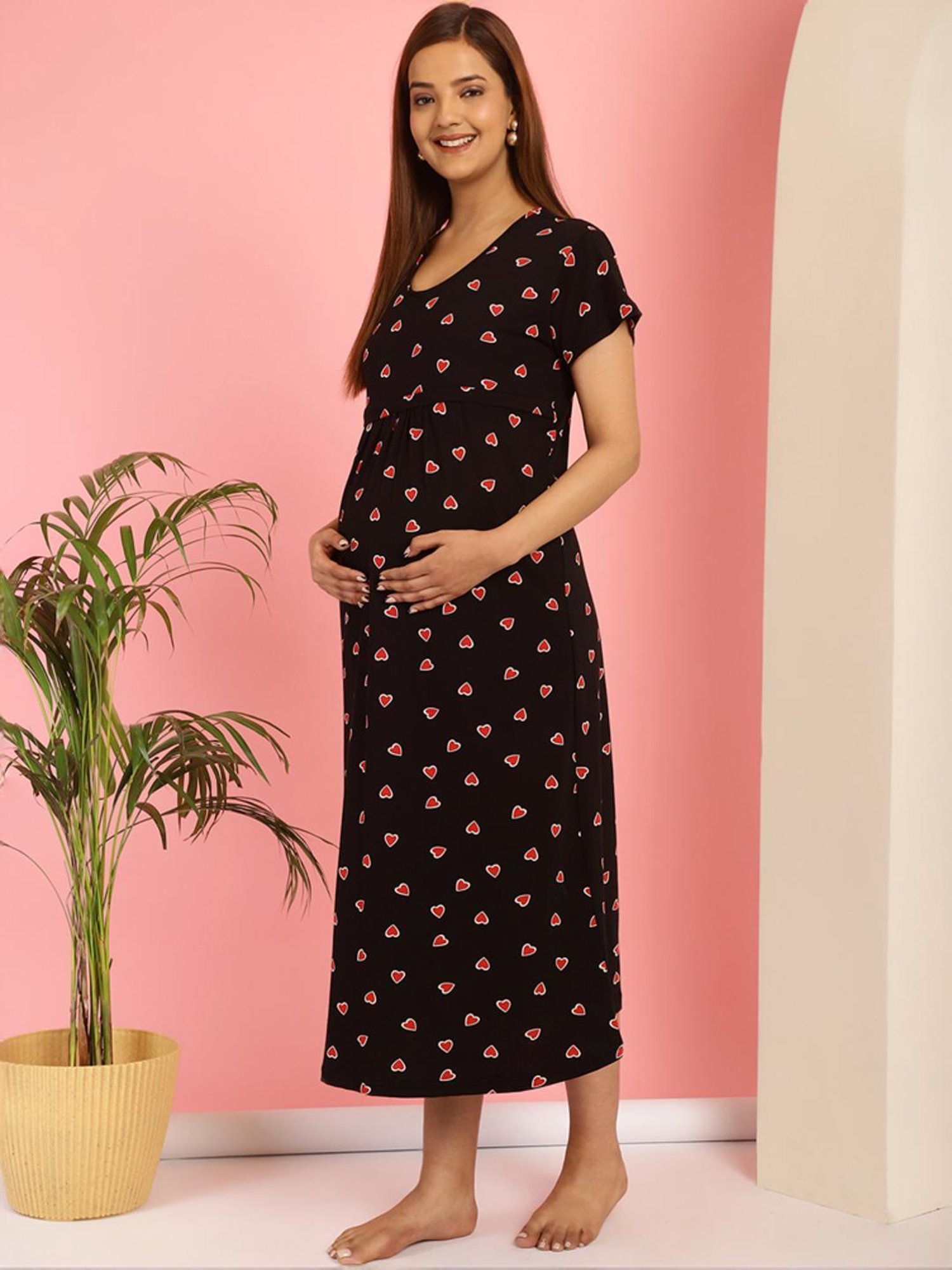 Secret Wish Black Printed Maternity Nighty