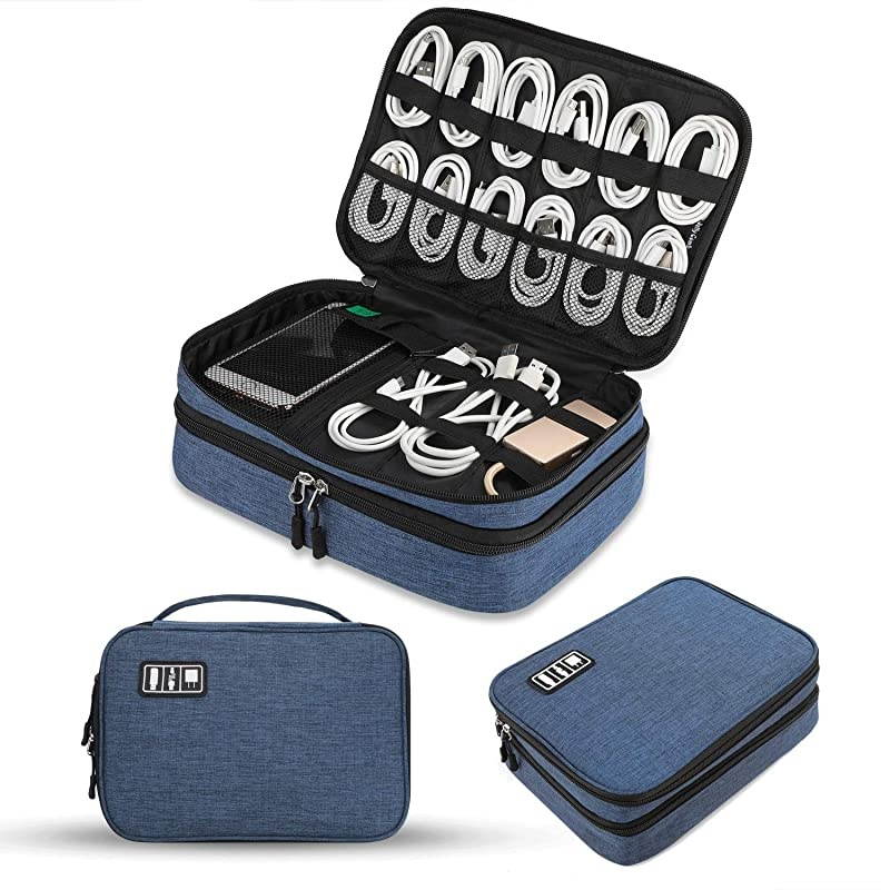Electronics Organizer  Electronic Accessories Cable Organizer Bag Double Layer Travel Cable Storage Bag for Cables Laptop Charger Tablet Up to 11 and MoreThick LargeBlack and Blue
