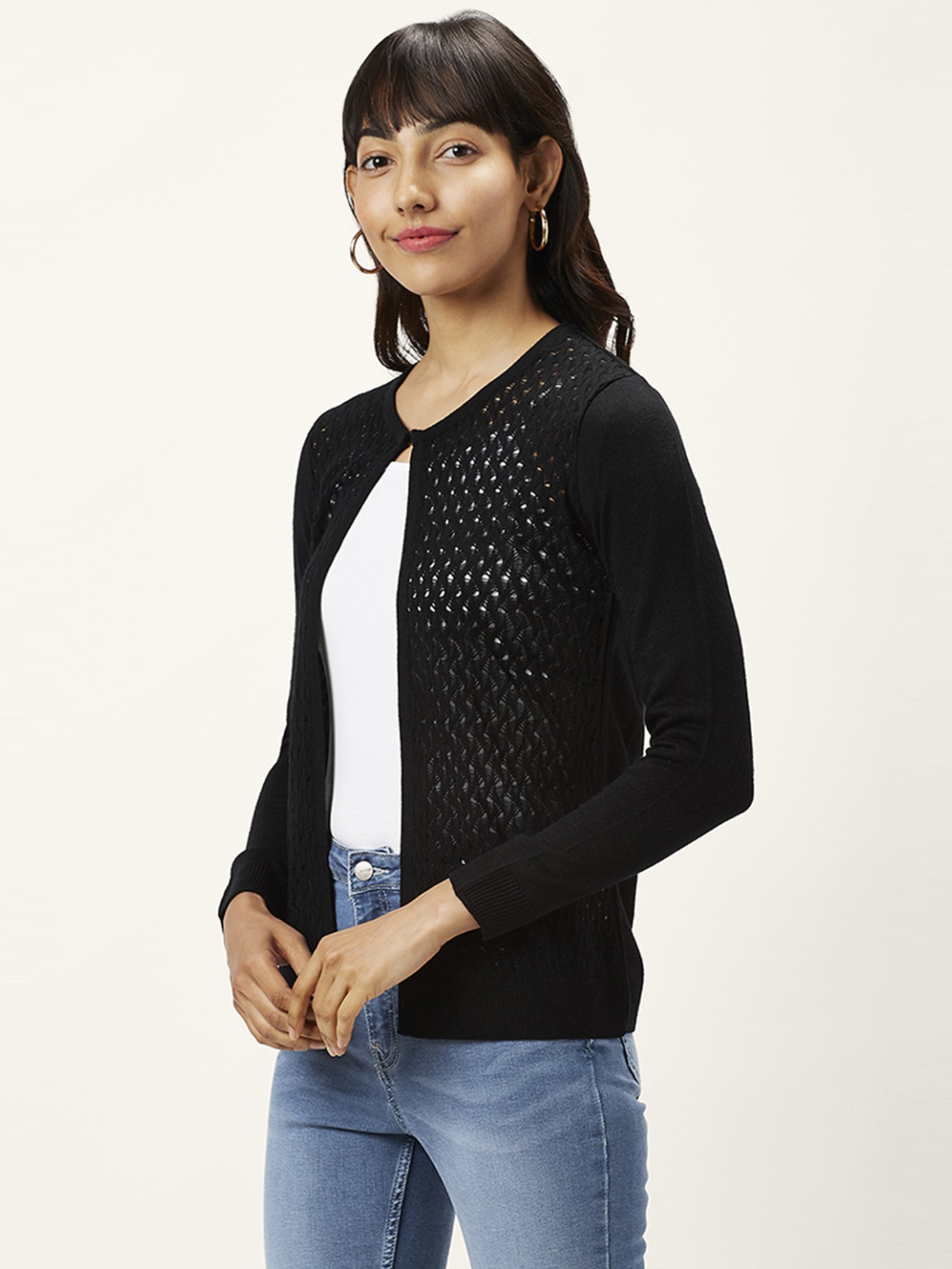 Honey by Pantaloons Black Self Pattern Shrugs