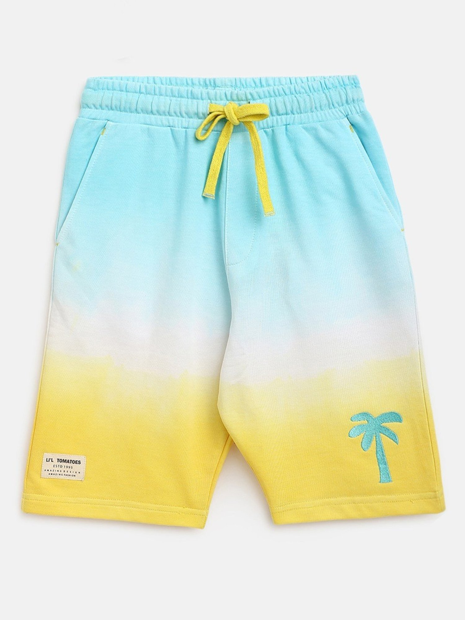 Lil Tomatoes Kids Blue & Yellow Cotton Color Block Bermudas