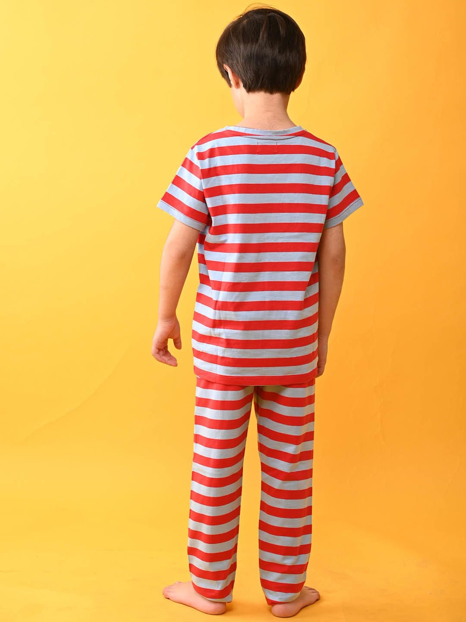 Anthrilo Boys Red Striped T-Shirt with Pyjamas
