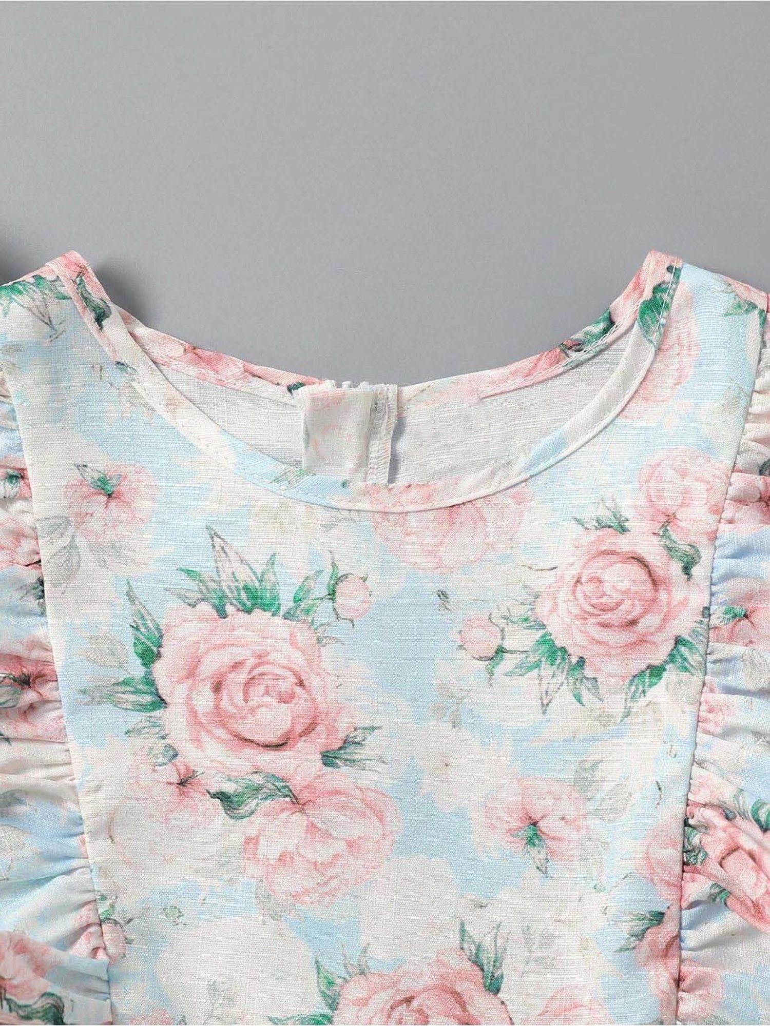 Bolly Lounge Girls Cyan & Pink Floral Dress