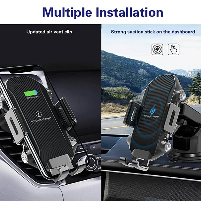 Wireless Car Charger, 10W Qi Fast Charging Auto Clamping Mount,Dashboard Air Vent Phone Car Holder Compatible iPhone 11/11 Pro Max/Xs MAX/XS/XR/X/8/8+,Samsung S10/S10+/S9/S9+/S8/S8+ (Black)