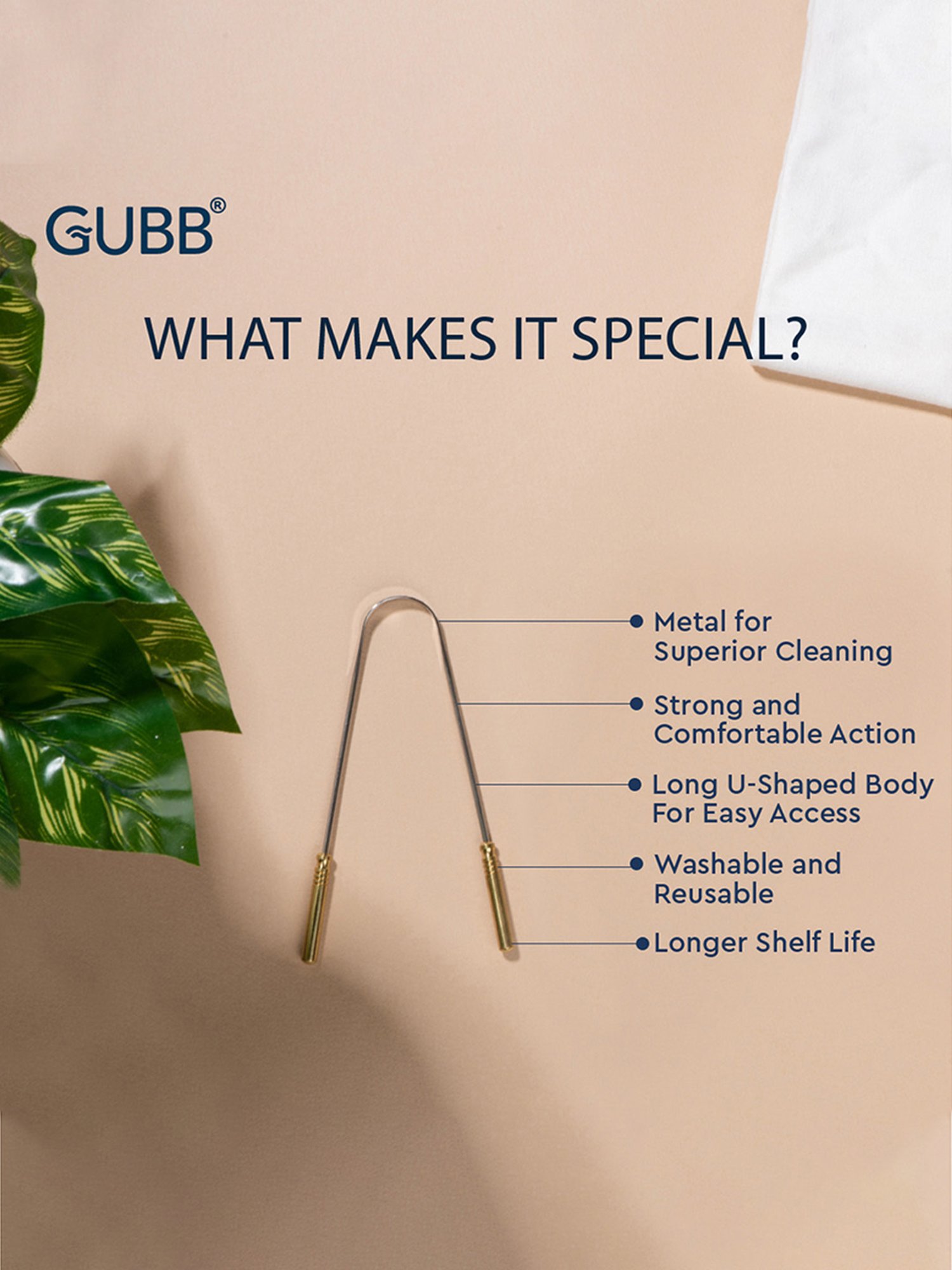 GUBB G+ Tongue Cleaner with Brass Handle, Tongue Scraper for Bad Breath