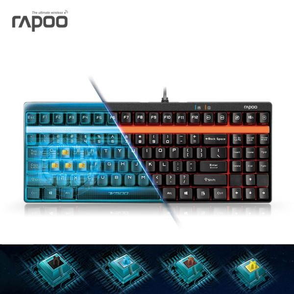 Auawak Rapoo V500 Full Keys Programmable PRO Mechanical Gaming Keyboard With 1.5mm Trigger Stroke MX Yellow Switches for Laptops Desktops PC - Black - Apricot
