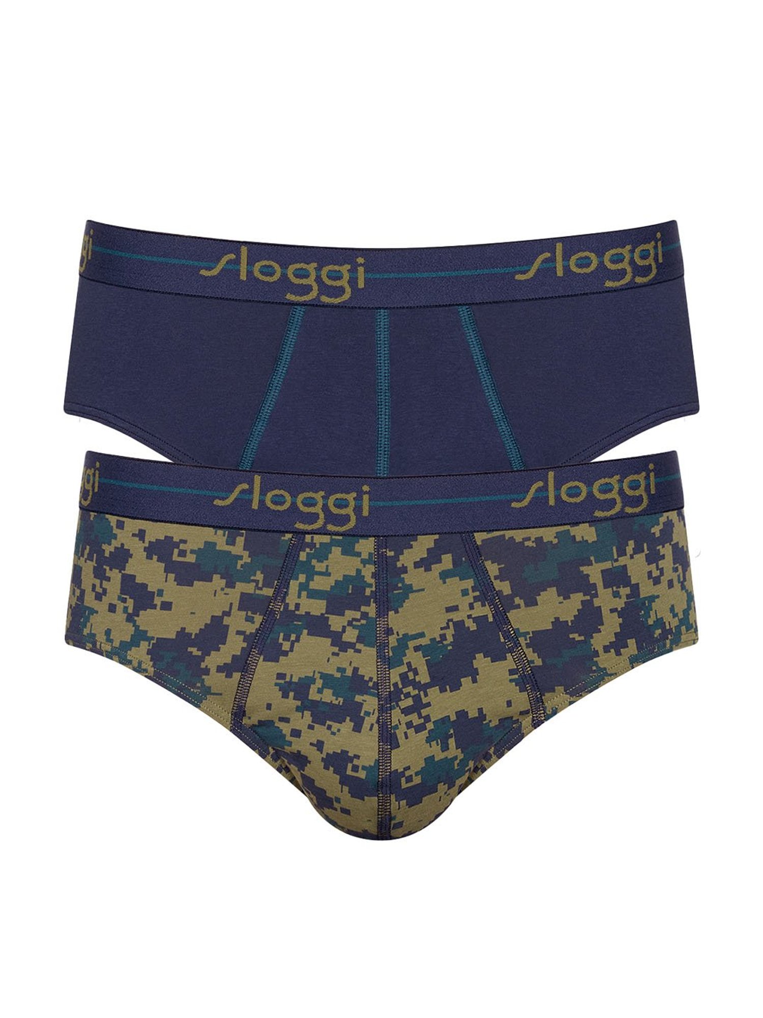 Sloggi Navy & Green Printed Briefs - Pack Of 2