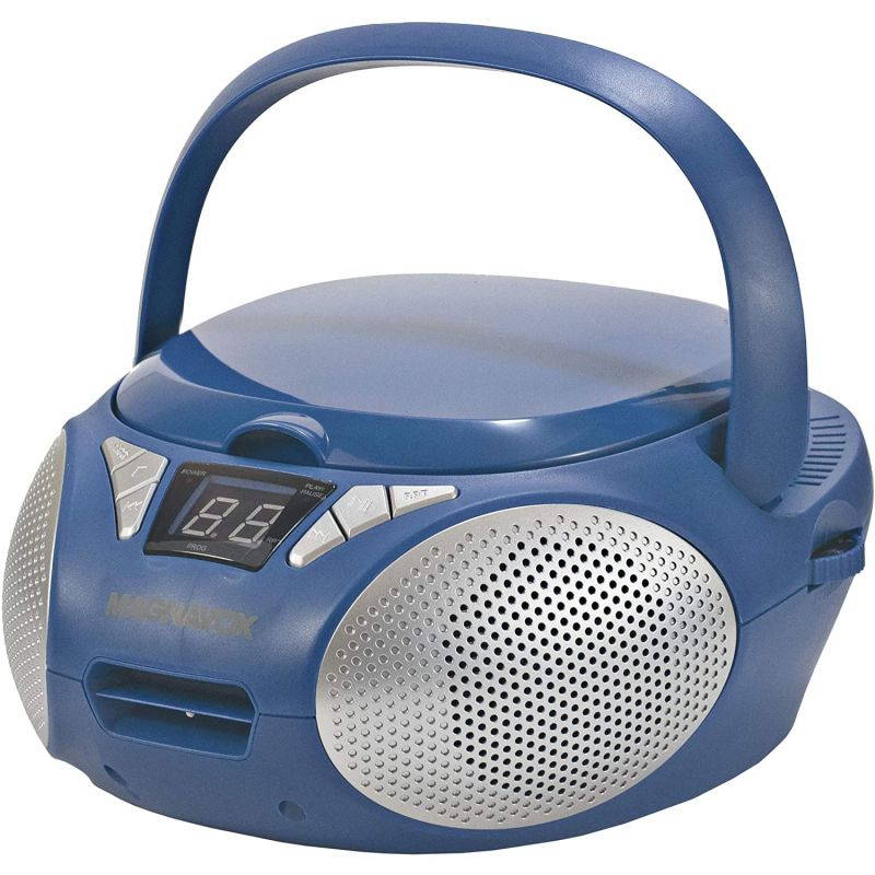 Magnavox MD6924-BL Portable Top Loading CD Boombox with AM/FM Stereo Radio in Blue | CD-R/CD-RW Compatible | LED Display | AUX Port Supported | Programmable CD Player |