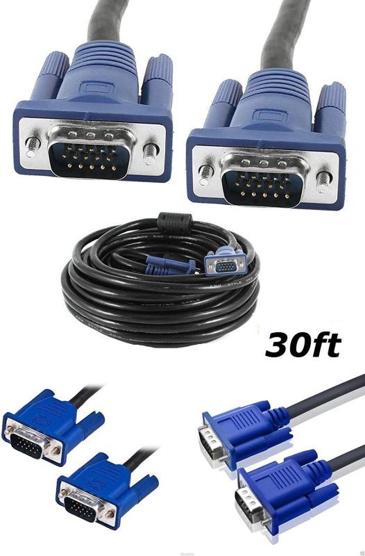 CableVantage HD15 15Pin VGA Male to Male VGA Cable for TV Computer Monitor Blue for TV Computer Monitor Extension Cable Gold Plated DB15 VGA Male to Male Monitor Cable Blue (30 Feet)