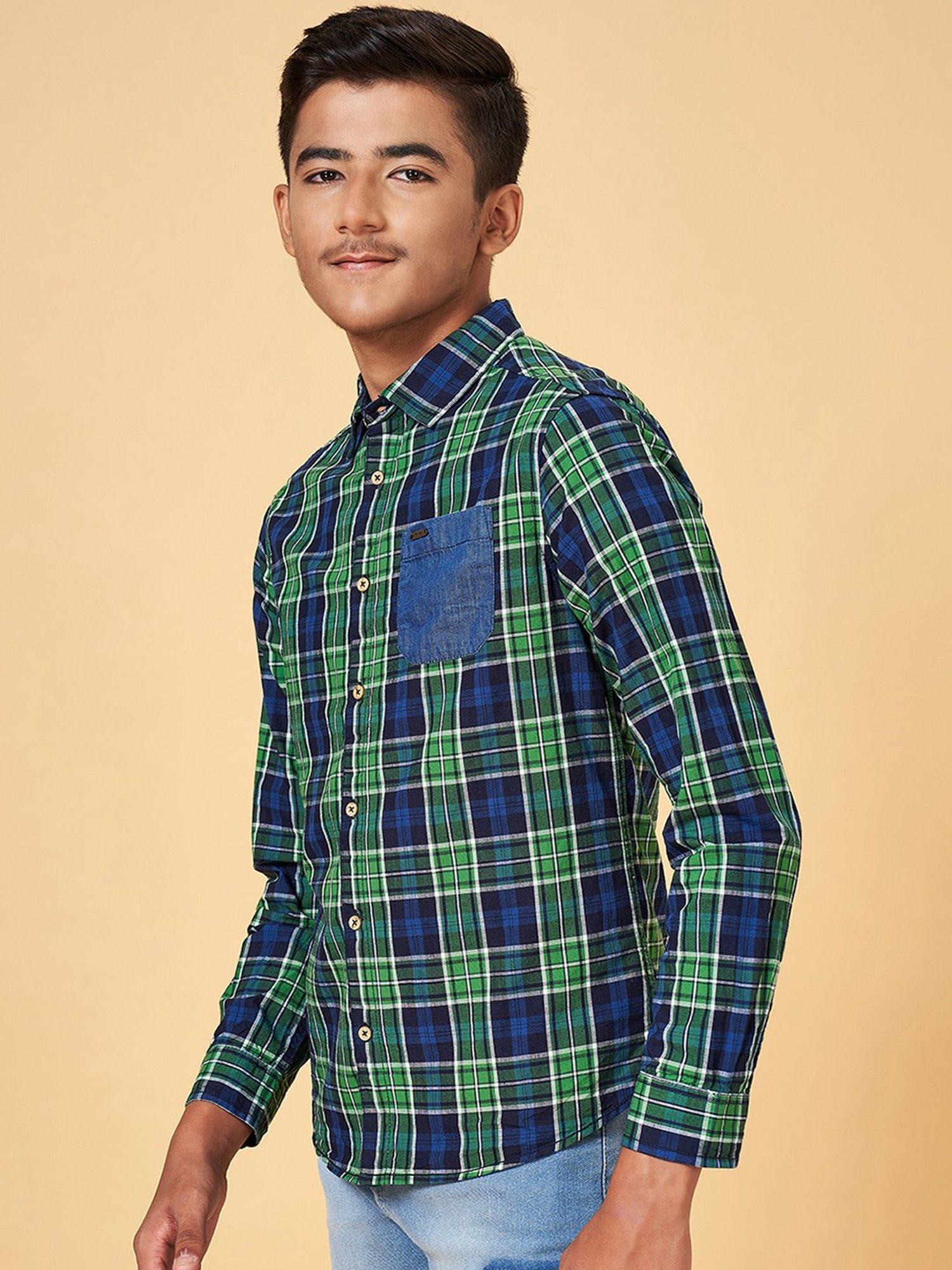 Coolsters by Pantaloons Kids Green & Blue Checks Full Sleeves Shirt