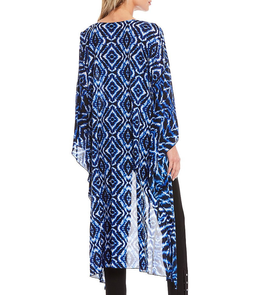 Slim Factor By Investments Diamond Splash Print Mesh 3/4 Sleeve Tunic