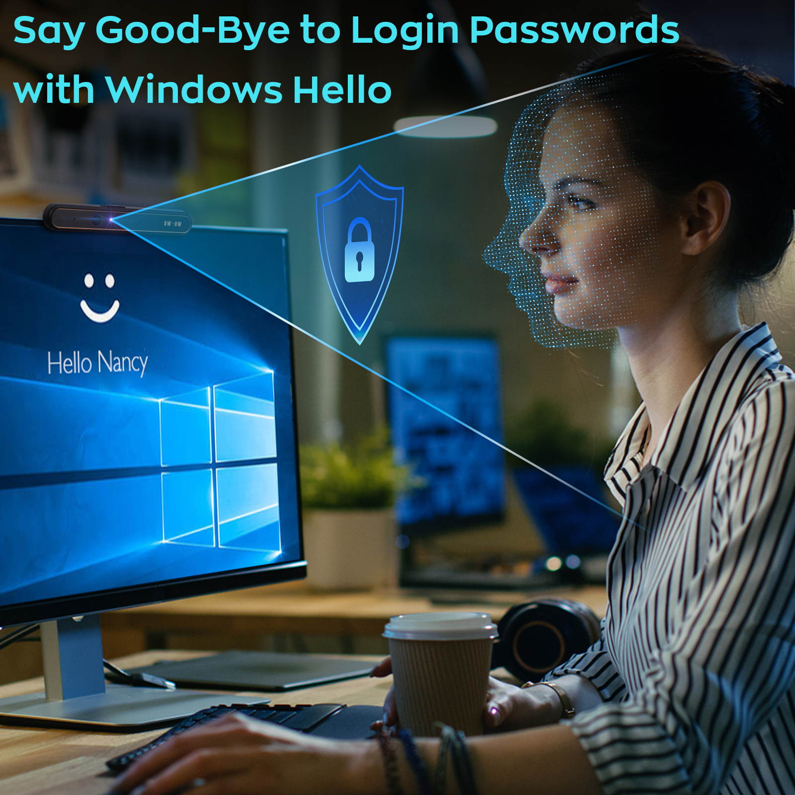 wo-we Windows Hello Face Recognition Webcam for Instant Login with Windows 10