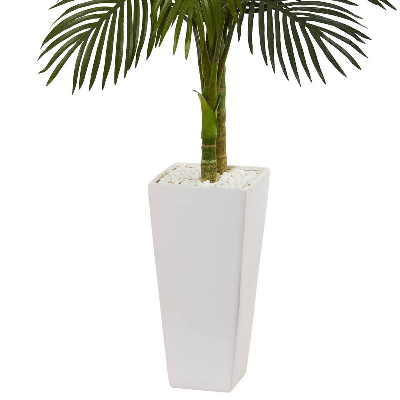 60" Artificial Golden Cane Palm Tree in Planter White - Nearly Natural