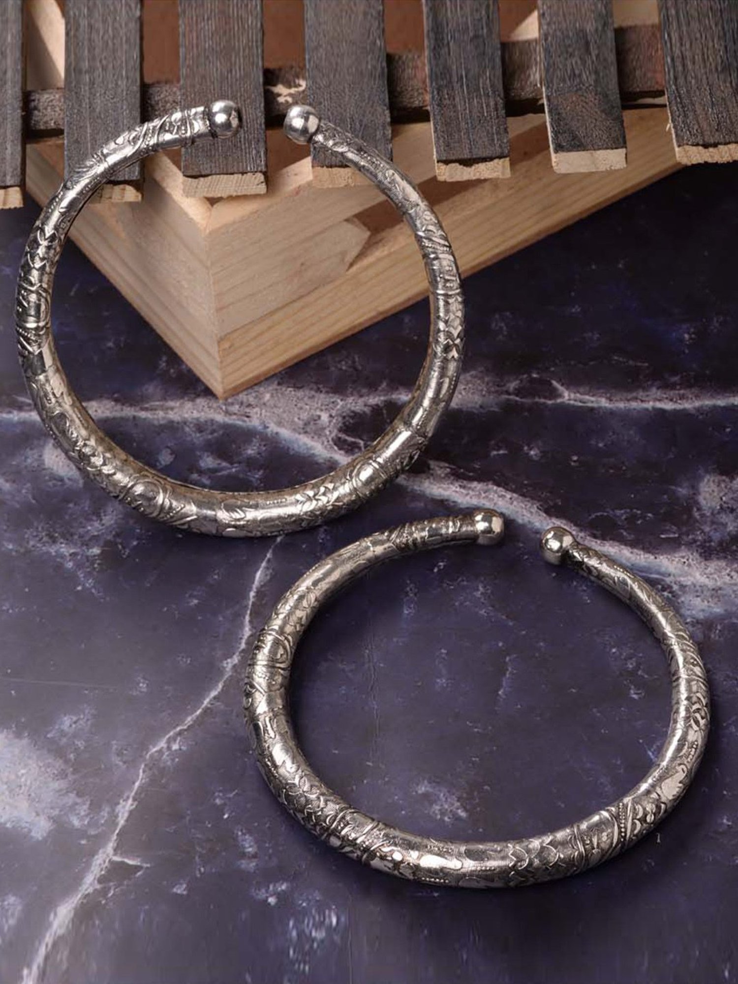 Saraf RS Jewellery Oxidized Silver-Plated Kada Payal Anklets - Set of 2