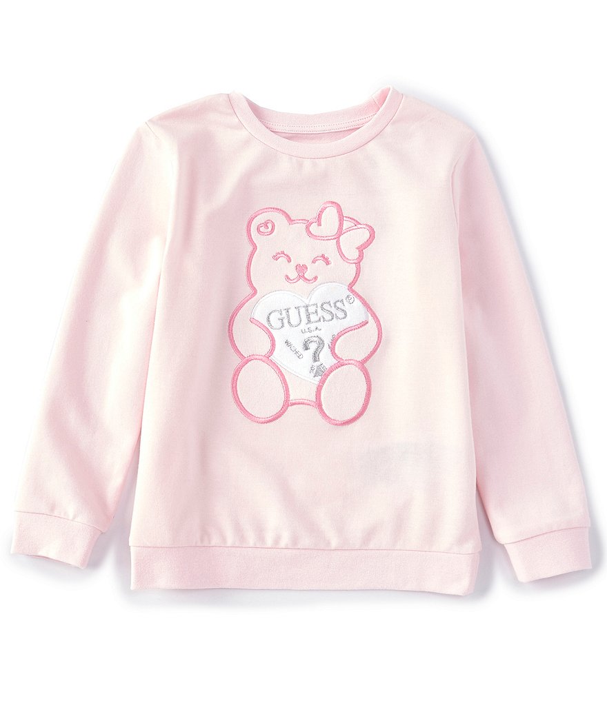 Guess Little Girls 2T-7 Long-Sleeve Metallic Embroidered Graphic Active Top