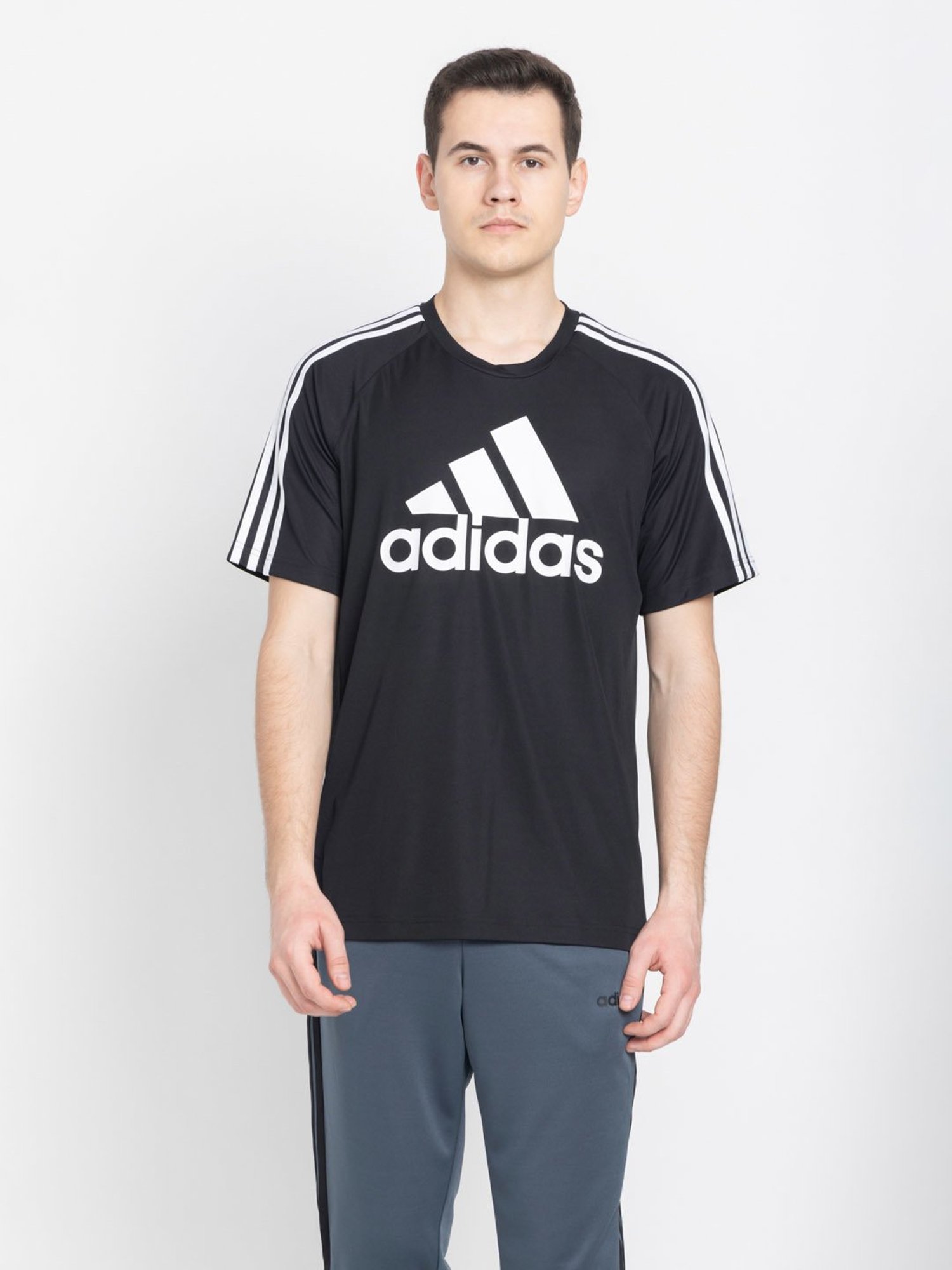 Adidas Black Regular Fit Logo Printed Sports T-Shirt