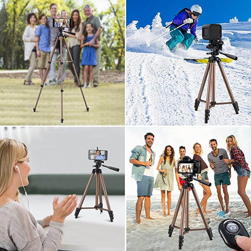 50 Inch Aluminum Tripod Video Tripod for Cellphone and Camera Universal Tripod with Wireless Remote Cellphone Holder Mount for All Smart Phone Gopro