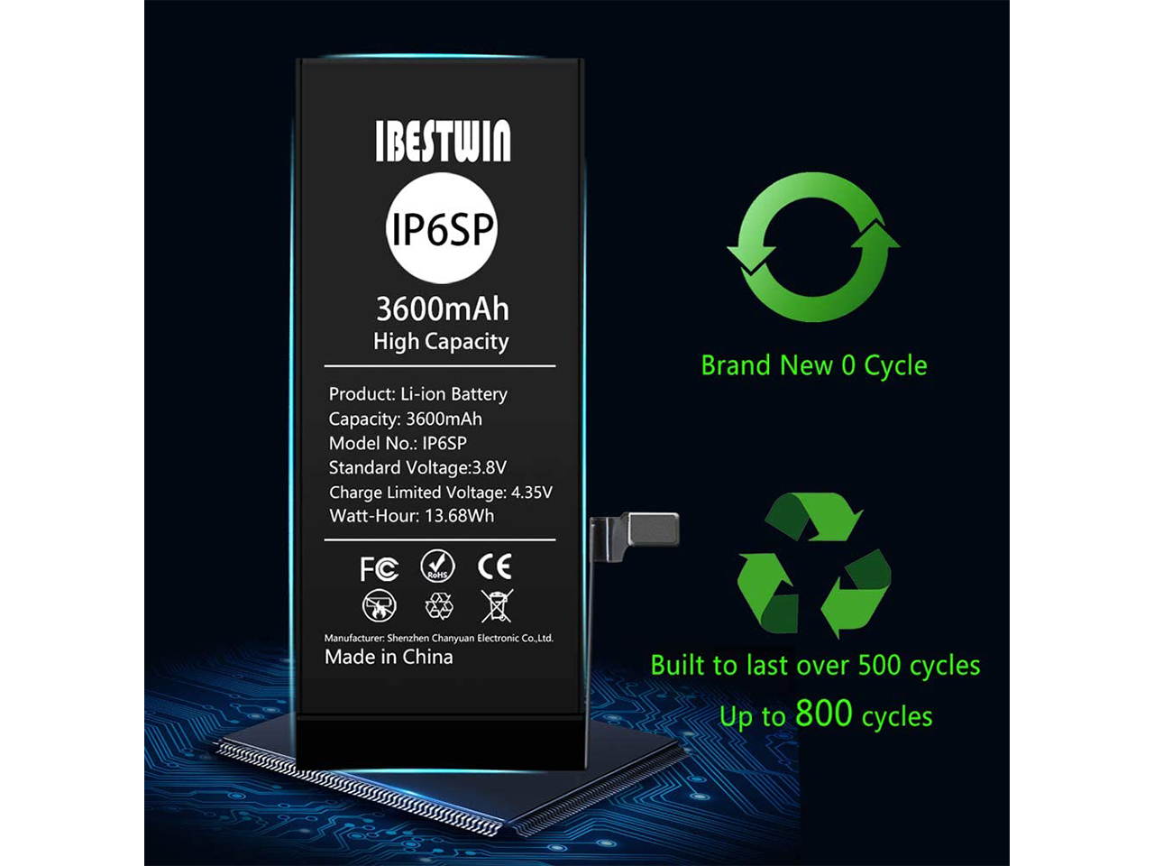 Battery for iPhone 6s Plus, IBESTWIN 3600mAh High Capacity Replacement Battery kit for iPhone 6s Plus with Full Remove Tool and Instruction, 0 Cycle