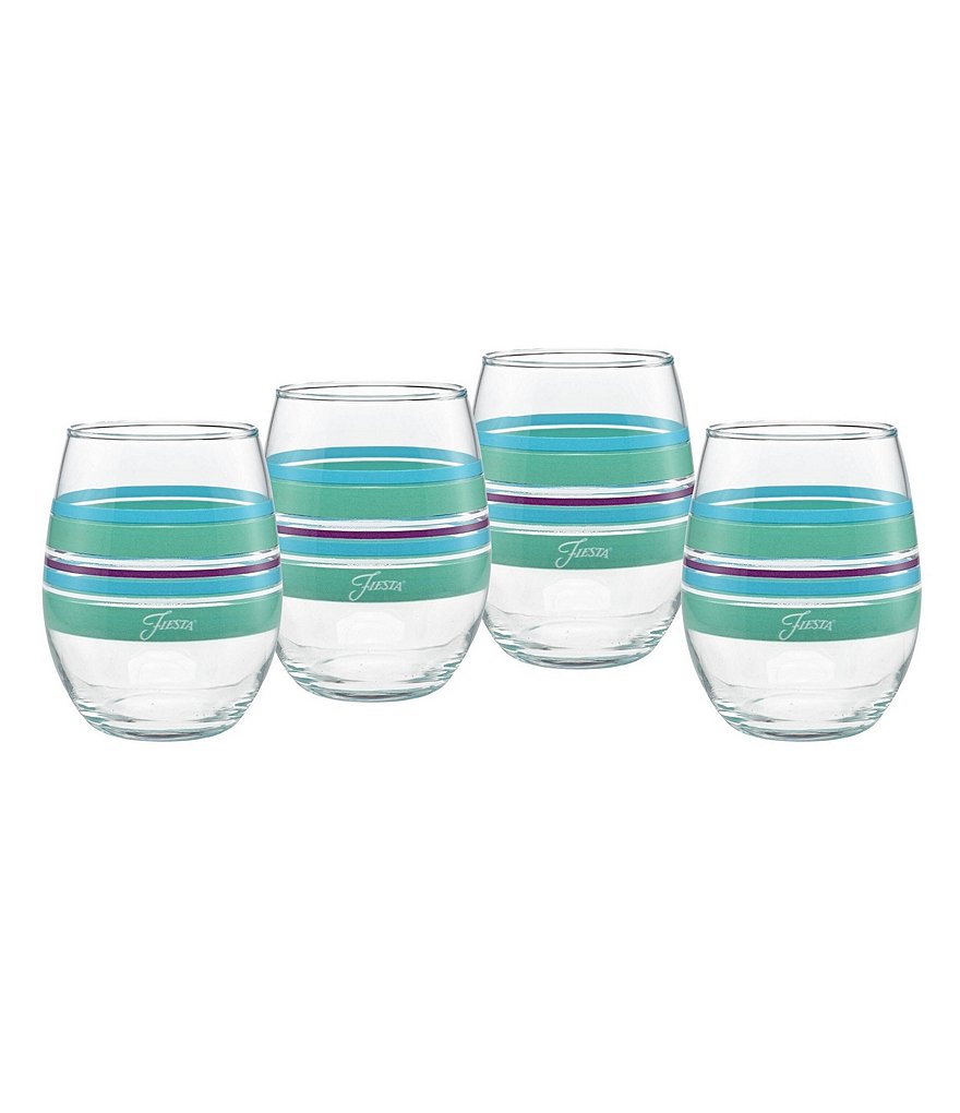 Fiesta Farmhouse Chic Stripe Stemless Wine Glasses, Set of 4