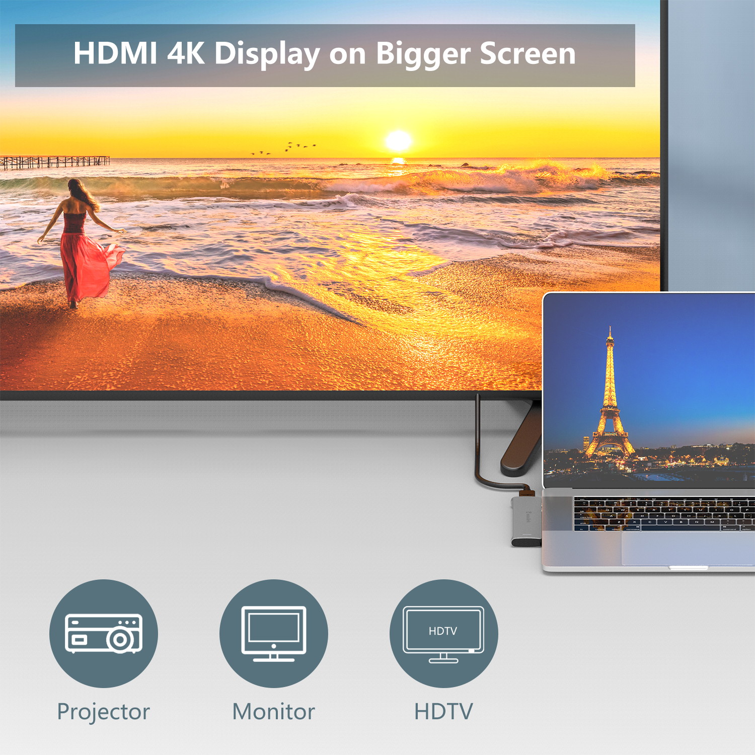 Wavlink USB C Hub, Type C Adapter Mini Docking Station with 4K HDMI Port, 2 USB 3.0, TF/SD Card Reader, USB-C PD3.0 100W  and Thunderbolt 3, LED indicator For MacBook Pro for MacBook Pro/Air