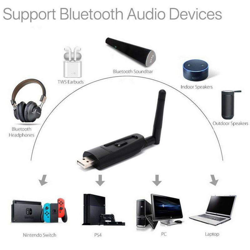 Wireless BT 5.0 Audio USB Transmitter A2DP Stereo Dongle Adapter for PC Switch