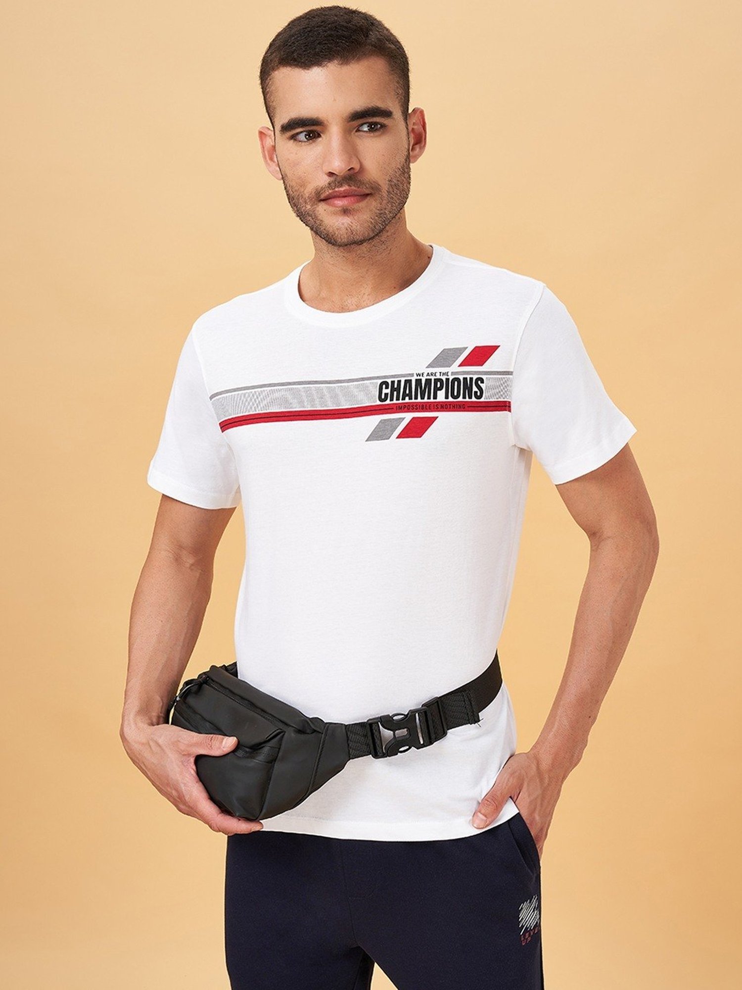 Ajile by Pantaloons White Cotton Slim Fit Printed T-Shirt