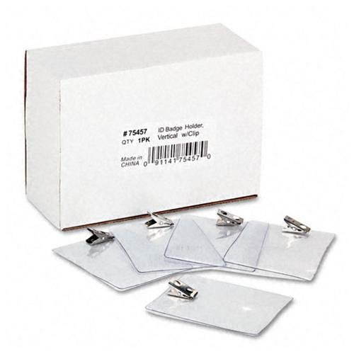 Id Badge Holder W/Clip, Vertical, 3W X 4H, Clear, 50/Pack