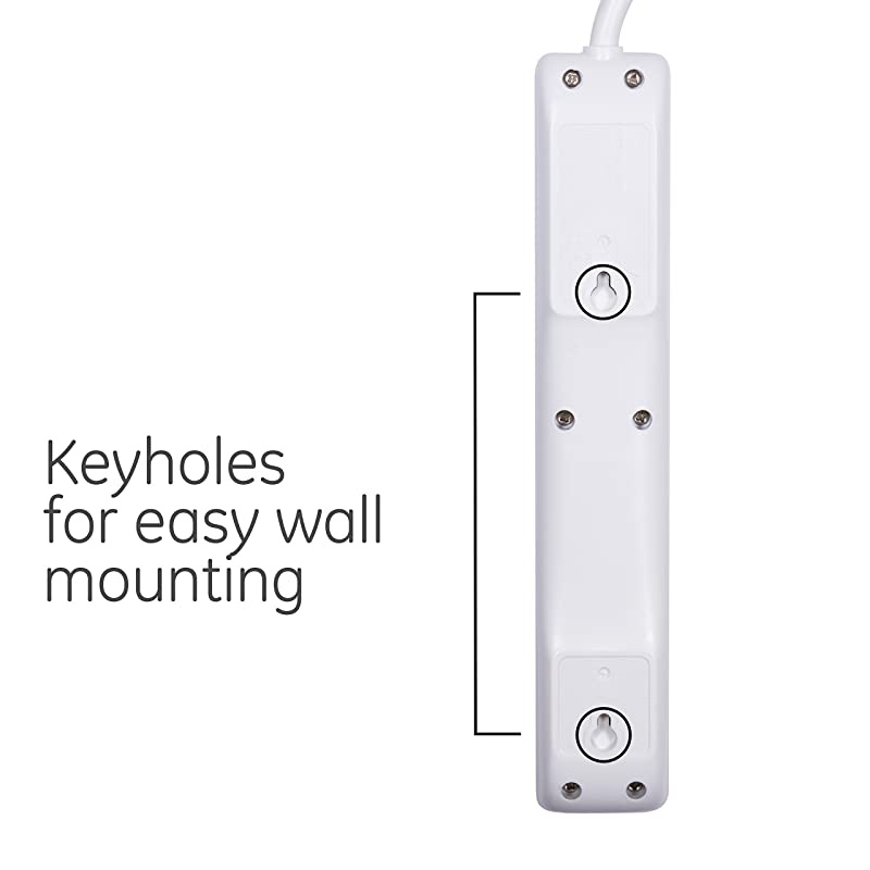 Strip with 6 Outlets 2 ft Cord Power Switch Integrated Circuit Breaker Overload Protection 15A 1800W UL Listed White 14830