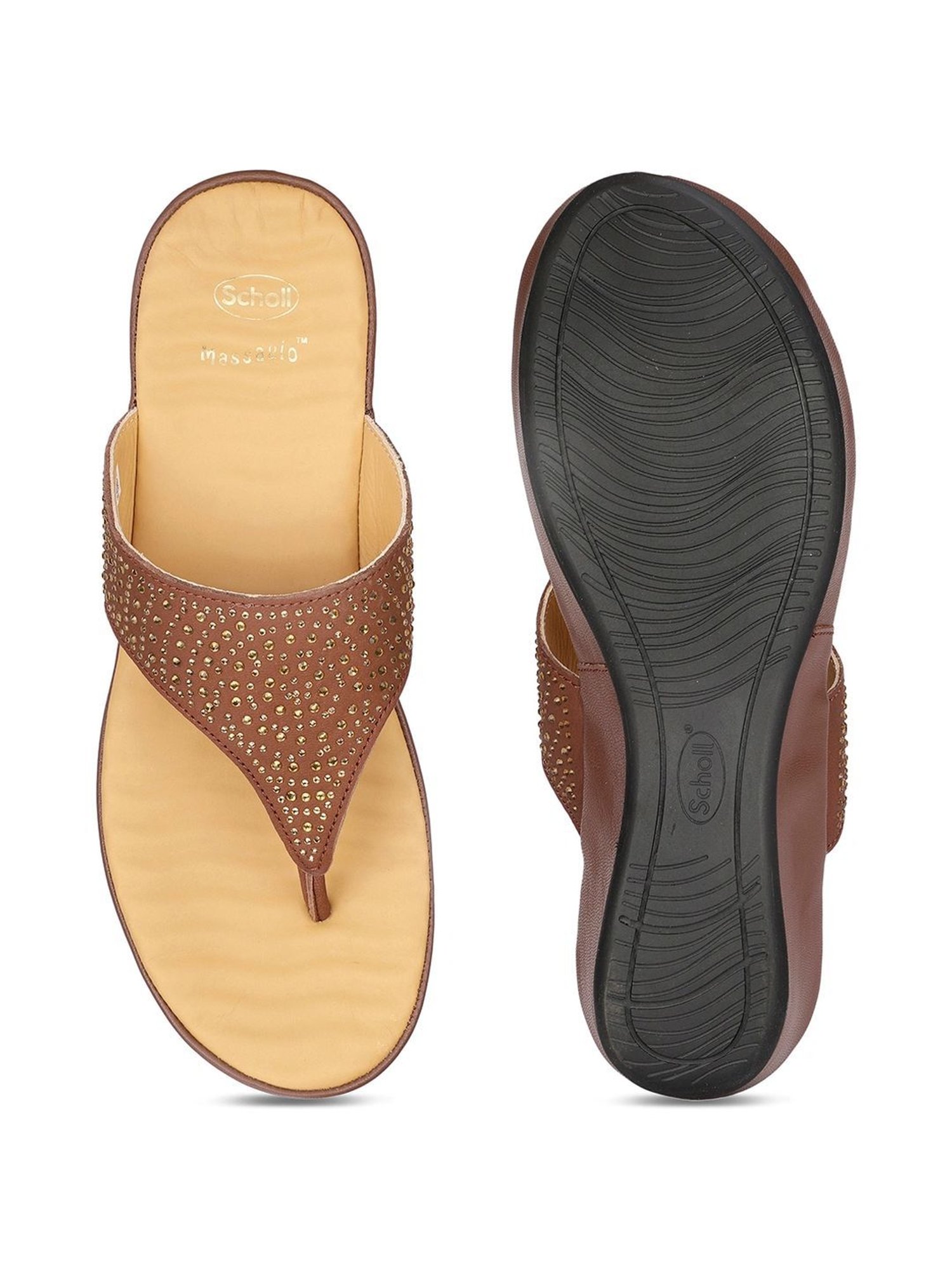 Scholl by Bata Women's POPPY Brown Thong Wedges