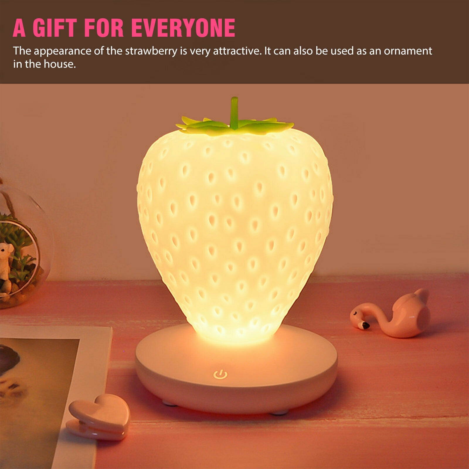 Cute Strawberry Lamp LED Atmosphere Bedside Reading Night Light USB Rechargeable