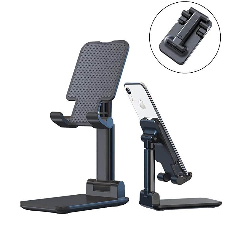 Store Foldable Desktop Cell Phone Tablet Stand, Folding Nonslip Silicone Multi-Angle Adjustable Sturdy Metal Phone Holder for Mobile Phone, iPad, Nintendo Switch, Tablets (4-12.9'') (Black)