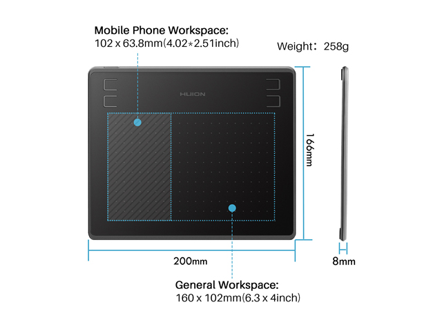Huion HS64 Digital Graphics Tablets OSU! Drawing Tablet with 8192 Battery-Free Stylus and 4 Express Keys, Ideal Use for Distance Education and Wed Conference