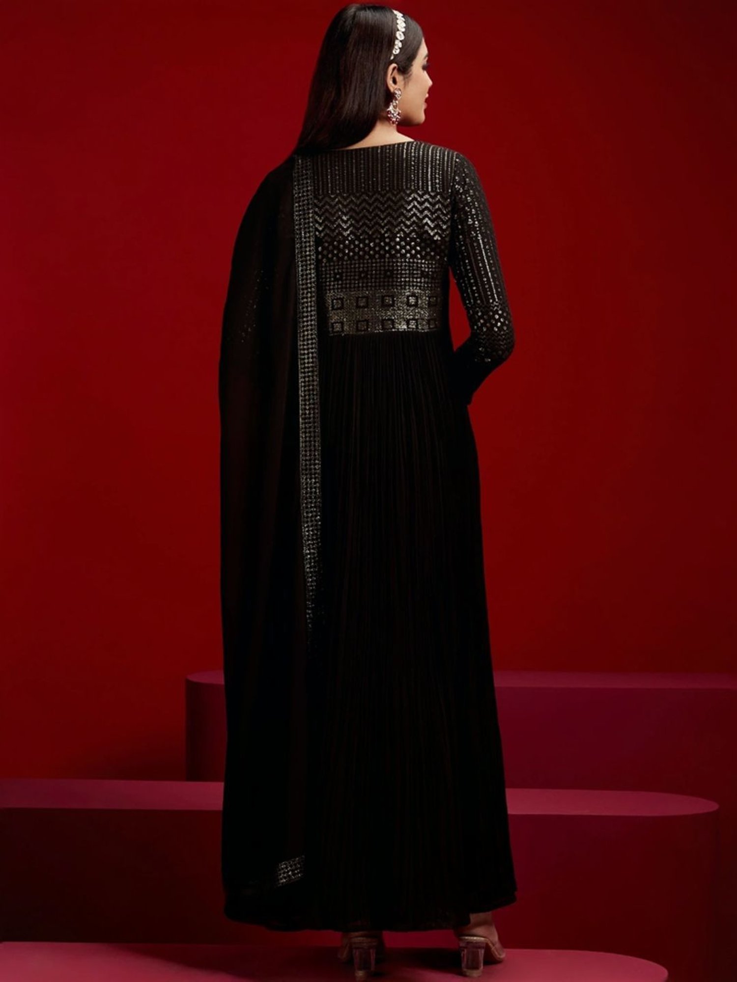 Libas Art Black Embroidered Kurta Pant Set With Dupatta